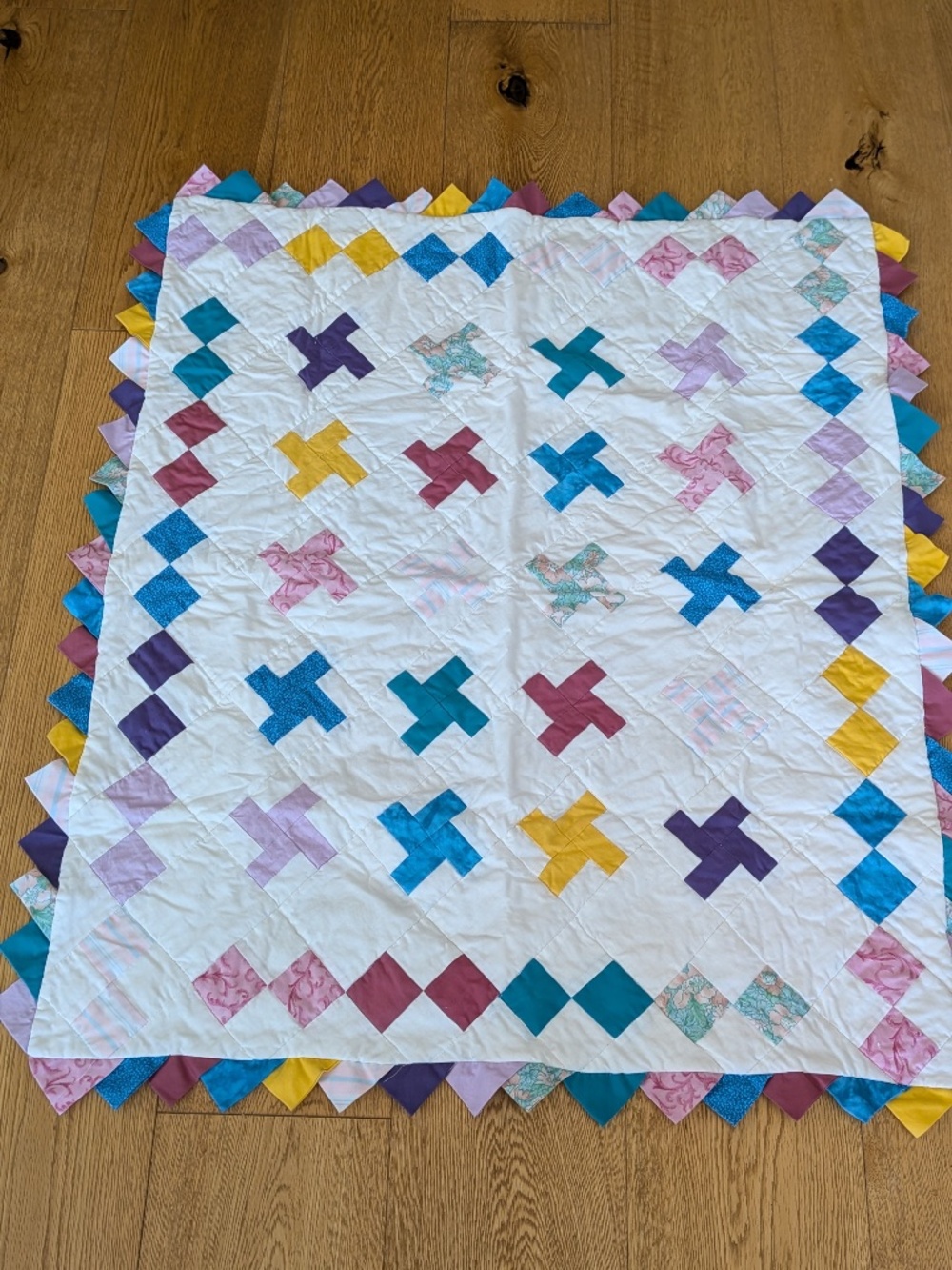 Vintage Handmade Baby Quilt receiving Blanket Quilted Pinwheel Pattern Prairie